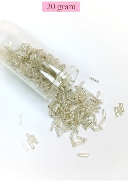 Uzun Boru Kesme Boncuk Çap 2mm Uzunluk 10 mm - 20 Gram - Gümüş - BNC232