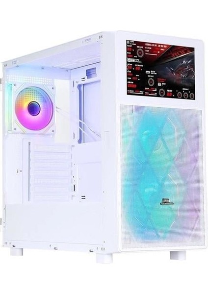 PB-P4367BW 3-Rgb Fanlı LCD Ekranlı Gamıng Mıd-Tower Pc Kasası Beyaz