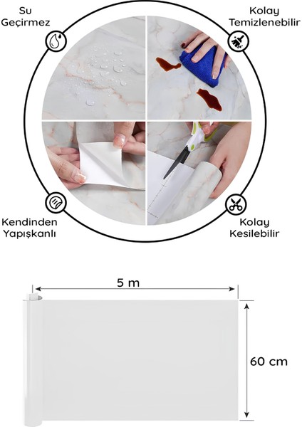 Mermer Desenli Yapışkanlı Folyo
