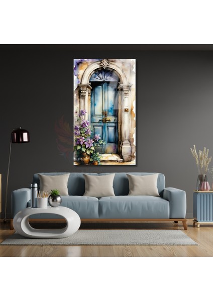 Cam Manzara Çiçekler ve Kapı Hd Dijital Baskı Tablo Salon Tablosu