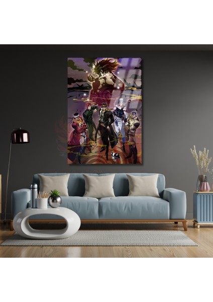 Cam Anime Tablosu Jojo Temalı Dijital Baskı Cam Tablo Oyuncu Odası Tablosu