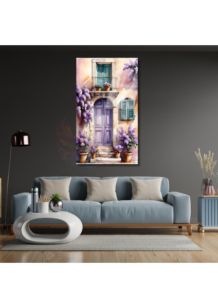 Cam Manzara Mor Kapı Çiçekler Cam Hd Dijital Baskı Tablo Salon Tablosu