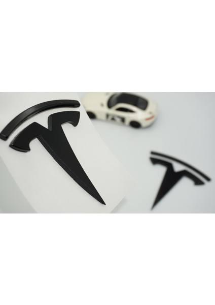 Tesla Logo Model 3 x Y 3m Parlak Siyah Rozet Amblem Seti