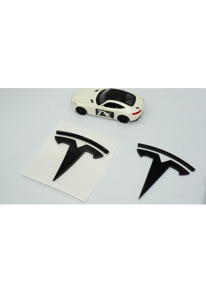 Tesla Logo Model 3 x Y 3m Parlak Siyah Rozet Amblem Seti