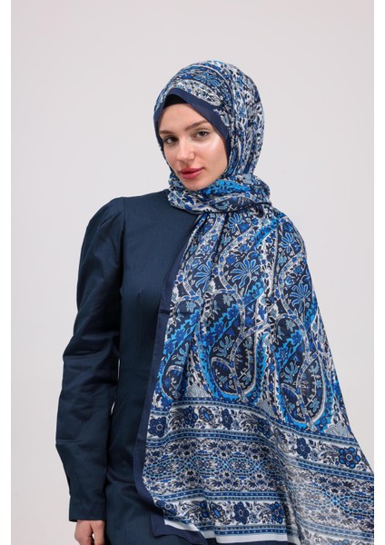 Etnomix Serisi Soft Pamuk Etnik Desen Şal Indigo Mavisi