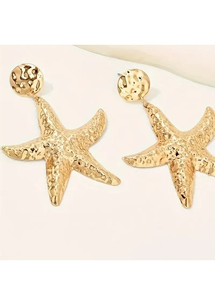 Büyük Deniz Yıldızı Tasarımlı Sallantı Küpe Altın Kaplama