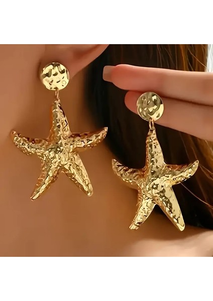 Büyük Deniz Yıldızı Tasarımlı Sallantı Küpe Altın Kaplama fırsatları