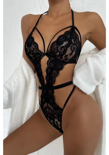 Şık Siyah Dantelli Babydoll Gecelik BRF1297
