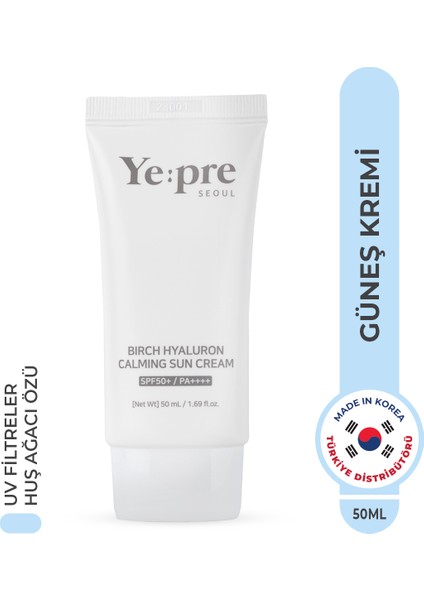 Birch Hyaluron Calming Sun Cream SPF50 Güneş Kremi Nemlendirici Huş Ağacı Hyaluronic Acid Kore 50ml