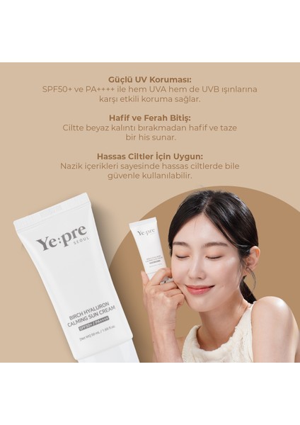 Birch Hyaluron Calming Sun Cream SPF50 Güneş Kremi Nemlendirici Huş Ağacı Hyaluronic Acid Kore 50ml fırsatları