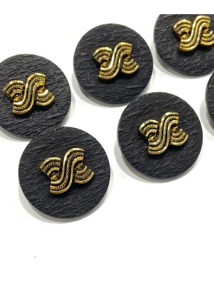 Trençkot Ceket Düğmesi / Kabartma Gold Detaylı / Siyah 2,2 cm / KOD:2620