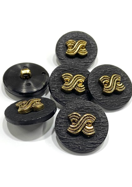 Trençkot Ceket Düğmesi / Kabartma Gold Detaylı / Siyah 2,2 cm / KOD:2620