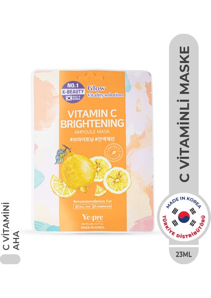 C Vitamini İçeren Aydınlatıcı Kore Yüz Maskesi 23 ml