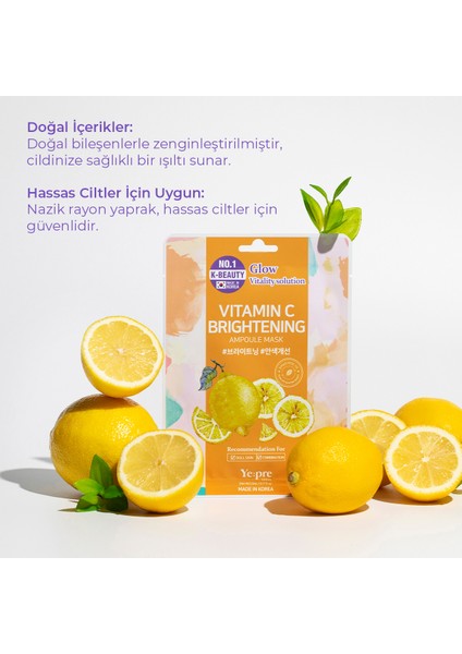 C Vitamini İçeren Aydınlatıcı Kore Yüz Maskesi 23 ml