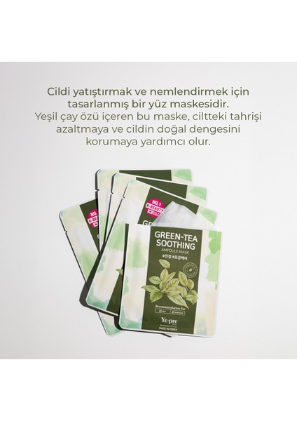 Yeşil Çay ve Gliserin İçeren Yatıştırıcı, Canlandırıcı Kore Kağıt Yüz Maskesi - Green Tea Soothing