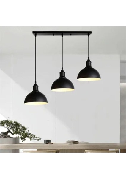 Retro,rustik,vintage siyah 3xe27 duylu metal masa üstü sıralı avize taban uzunluğu:60 cm