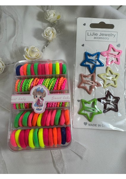 Kız Çocuk Yıldızlı Çıtçıt ve Lastik Toka Seti