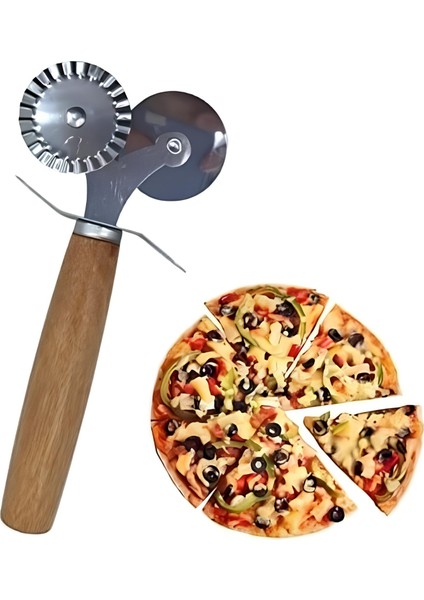 Ahşap Saplı Pizza Hamur Dilimleyici Kesici Çift Hamur Doğrayıcı Pizza ve Hamur Kesici modelleri