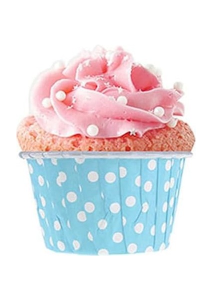At Market KM-PKU-0215 Puantiyeli Muffin Kek Kapsülü 25'li, Bebek Mavisi