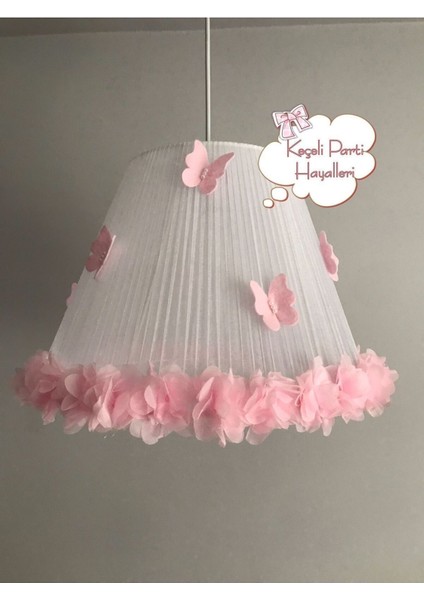 Bebek çocuk odası avize beyaz tül açık pembe çiçek kelebek