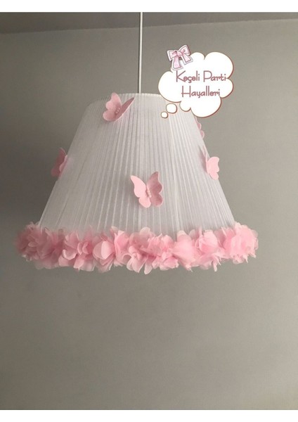 Bebek çocuk odası avize beyaz tül açık pembe çiçek kelebek