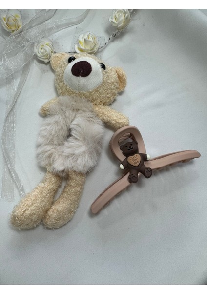 Kız Çocuk Mandallı ve Peluş Ayıcık Figürlü Toka Seti