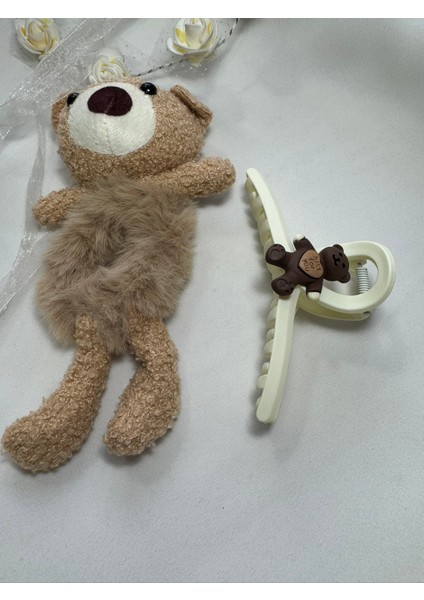 Kız Çocuk Mandallı ve Peluş Ayıcık Figürlü Toka Seti