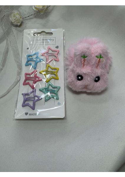 Kız Çocuk Peluş ve Çıtçıtlı Toka Seti