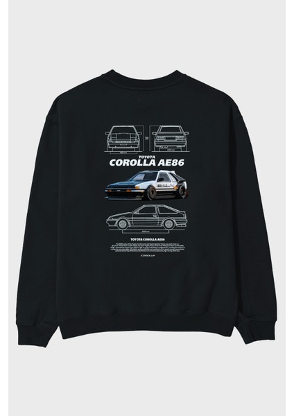 Toyota Corolla AE86 Arka Baskılı Anime Oversize Sweatshirt Erkek Kadın Unisex