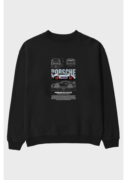 Porsche 911 Gt3 Rs Red Ön Baskılı Anime Oversize Sweatshirt Erkek Kadın Unisex
