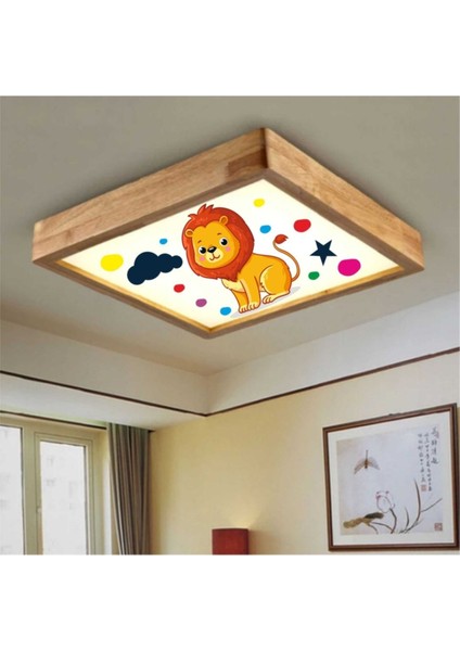 Ahşap çerçeve tavan led aydınlatma avize 30*30 cm kids aslan beyaz 6500k ışık