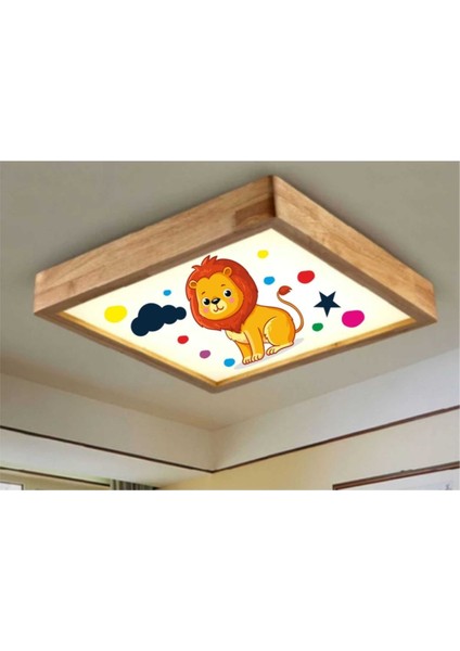 Ahşap çerçeve tavan led aydınlatma avize 30*30 cm kids aslan beyaz 6500k ışık fiyatları