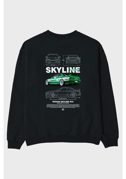 Nıssan Skylıne R32 Arka Baskılı Anime Oversize Sweatshirt Erkek Kadın Unisex