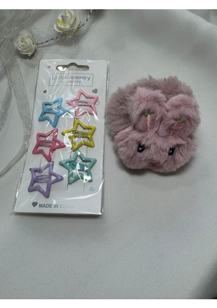 Kız Çocuk Peluş ve Çıtçıtlı Toka Seti