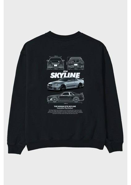 Nıssan Gtr Skylıne R34 Arka Baskılı Anime Oversize Sweatshirt Erkek Kadın Unisex