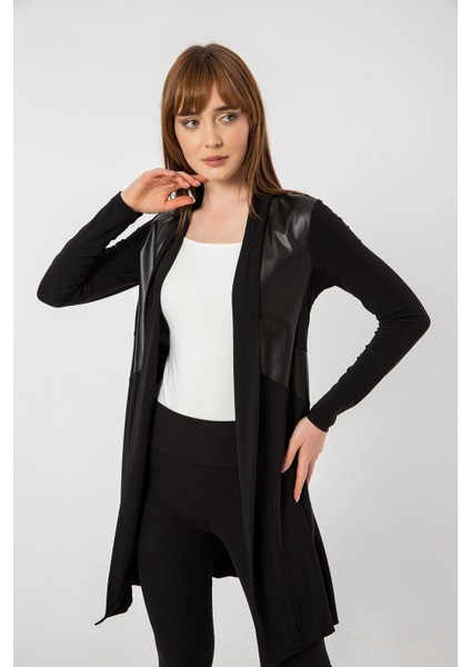 Şal Yaka Deri Garni Detaylı Hırka