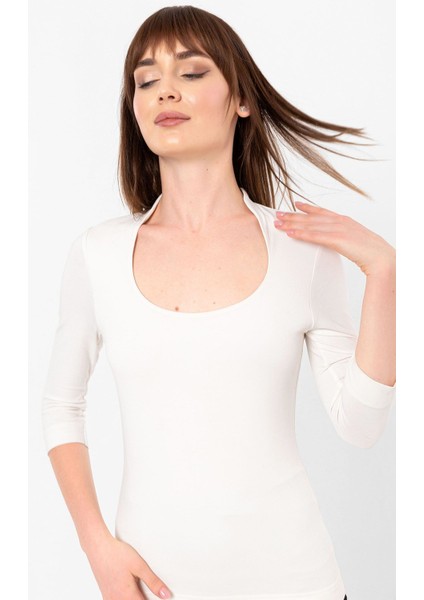 U Yaka Slim Fit Bluz fırsatları