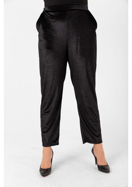 Büyük Beden Cep Detay Beli Lastikli Kadife Havuç Pantolon fiyatları