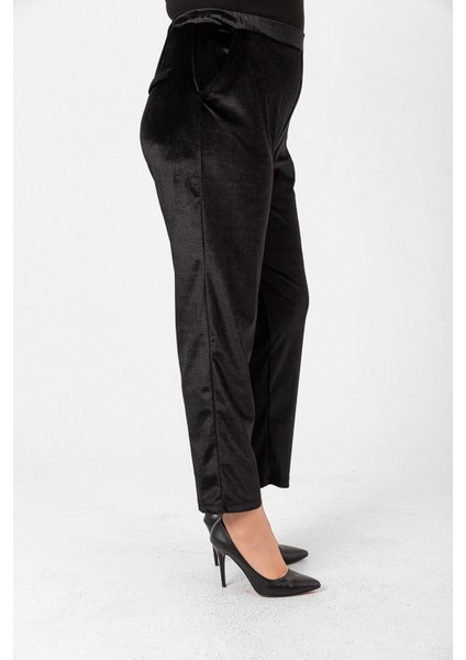 Büyük Beden Cep Detay Beli Lastikli Kadife Havuç Pantolon modelleri