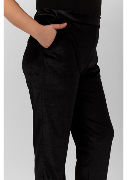 Büyük Beden Cep Detay Beli Lastikli Kadife Havuç Pantolon fırsatları