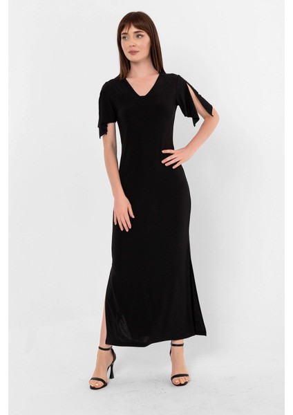 Yırtmaç Kol Detay V Yaka Yırtmaçlı Elbise fiyatları