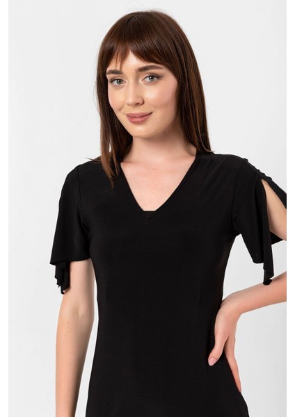 Yırtmaç Kol Detay V Yaka Yırtmaçlı Elbise indirimleri