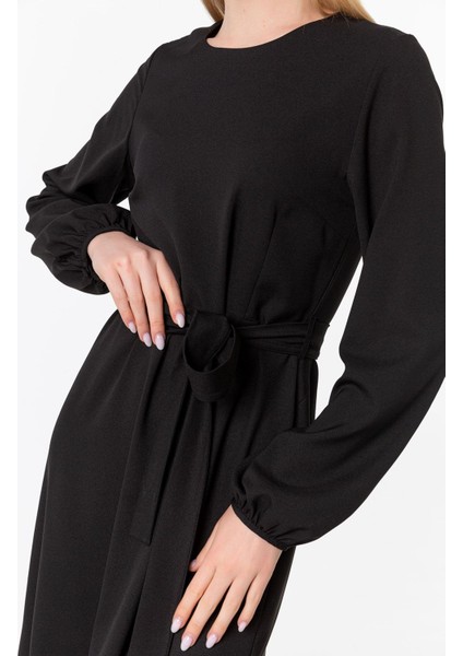 Asimetrik Kesim Etek Ucu Volanlı Balon Kol Elbise indirimleri