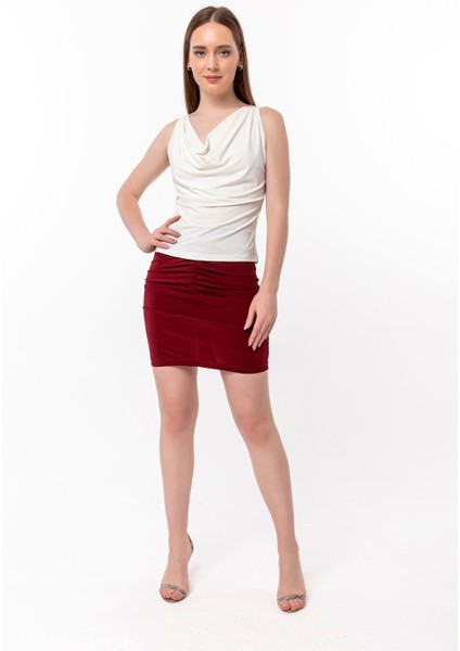 Önde Büzgü Detay Mini Etek fiyatları