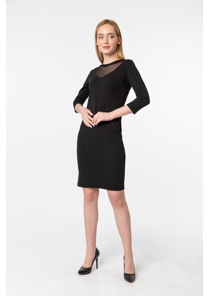 Yaka Tül Detaylı Kalem Elbise fiyatları