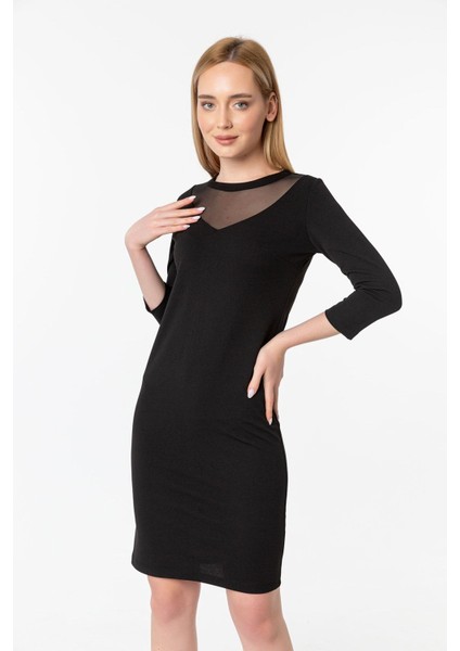 Yaka Tül Detaylı Kalem Elbise modelleri