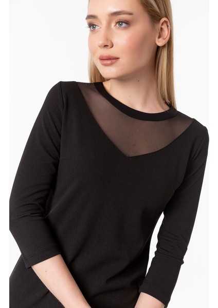 Yaka Tül Detaylı Kalem Elbise indirimleri