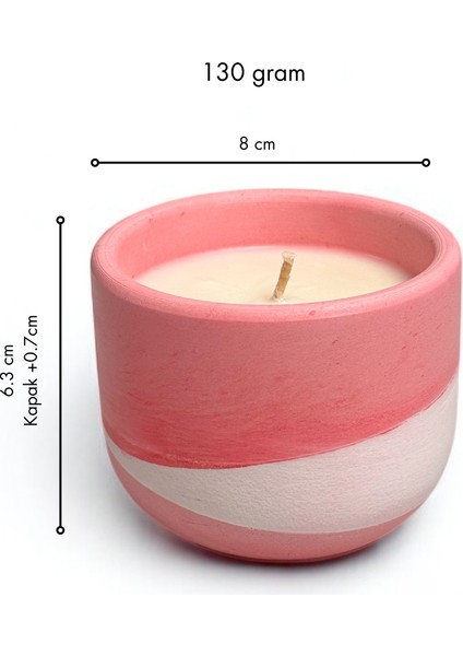 Cinnamon Frost 130G Soya Mumu - El Yapımı Dalgalı Desenli Pembe & Beyaz Beton Kapta