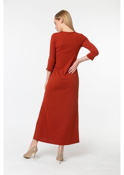 Bisiklet Yaka Truvakar Kol Yırtmaç Detay Elbise