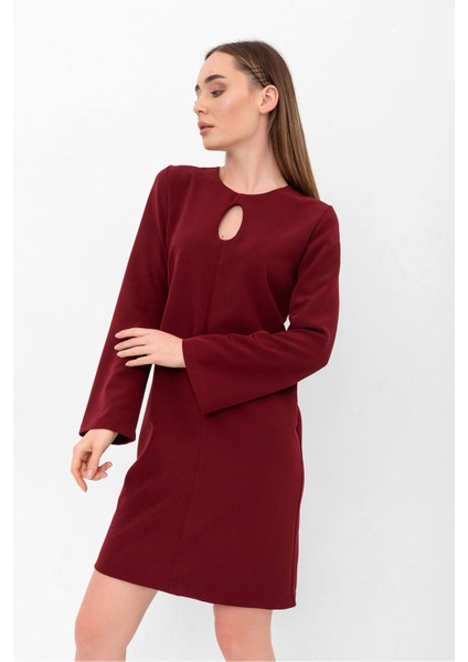 Damla Yaka Yarım Ispanyol Kol Krep Elbise